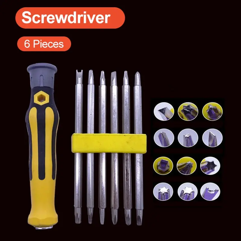 Screwdriver Set 6PCS Tamper Proof Magnetic Bit Hex Torx Flat Repair Precision Insulated Hand Tool