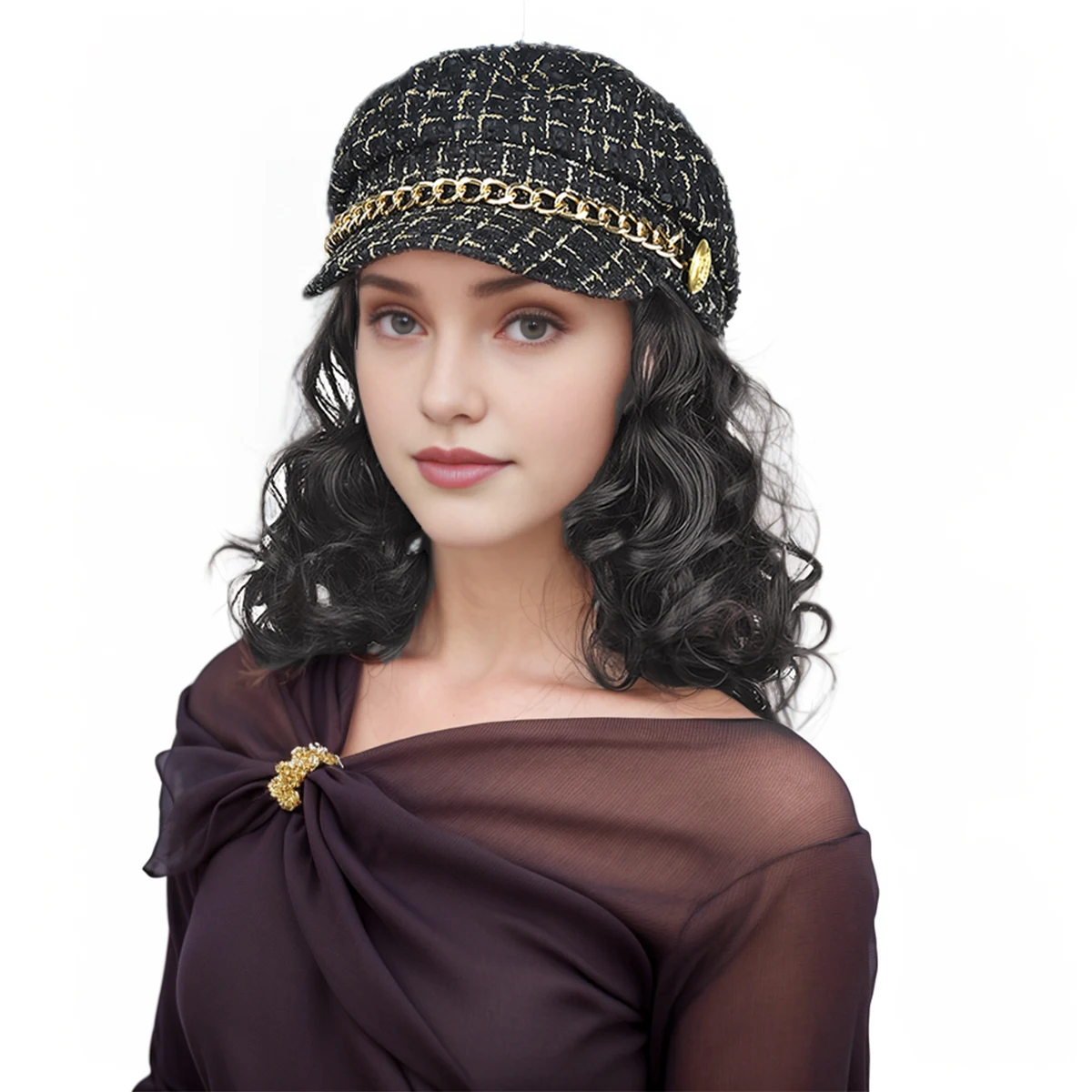 Natural synthetic lazy hat wig women fashion wig hat short curly hair autumn and winter mother cap wig