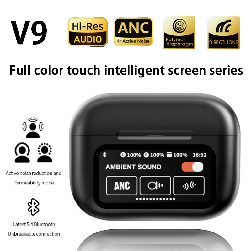 Original V9 ANC Active Noice Cancellation Bluetooth Earphones ENC Call HIFI Stereo Superb Bass Wireless Earbuds Sport Gaming