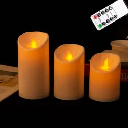 Set of 3 Remote-Controlled LED Candles with Moving Wick and Realistic Flame Effect (Type B)
