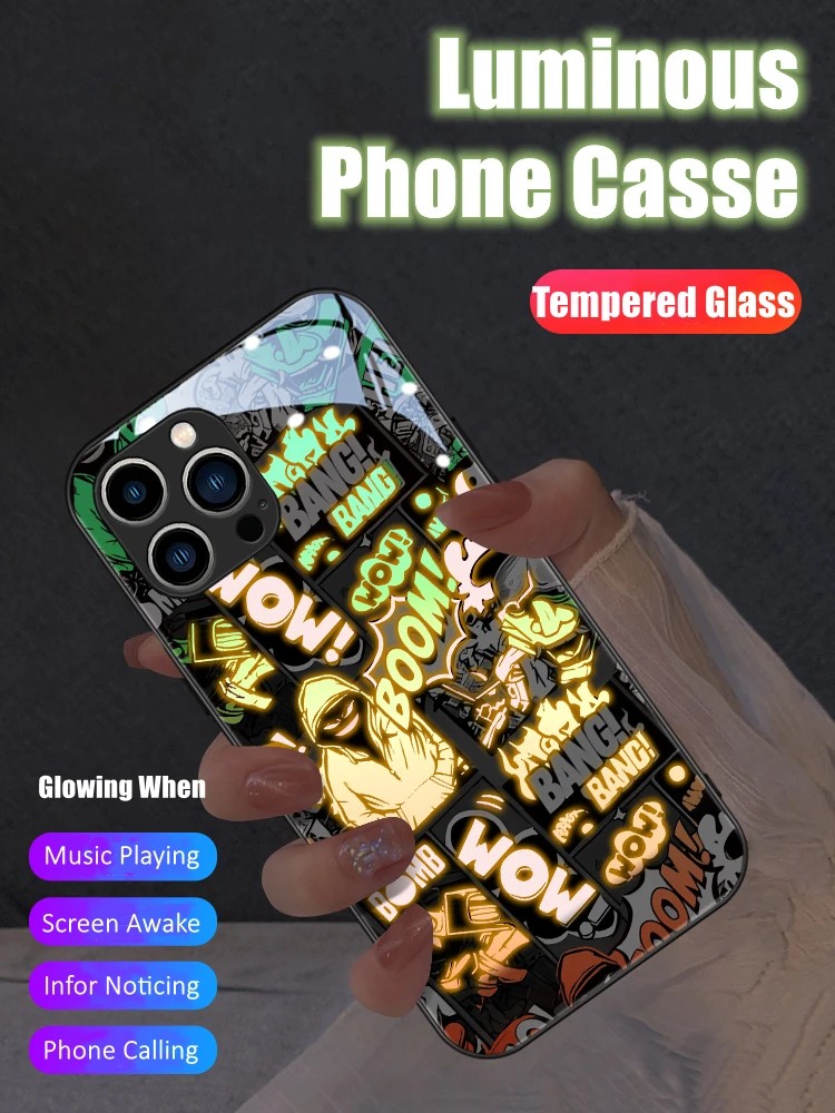 

Pop Art LED Light Glowing Luminous Flexible Border Glass Phone Case for Samsung S24 S22 S23 Note 10 20 A14 A54 A73 Plus Ultra