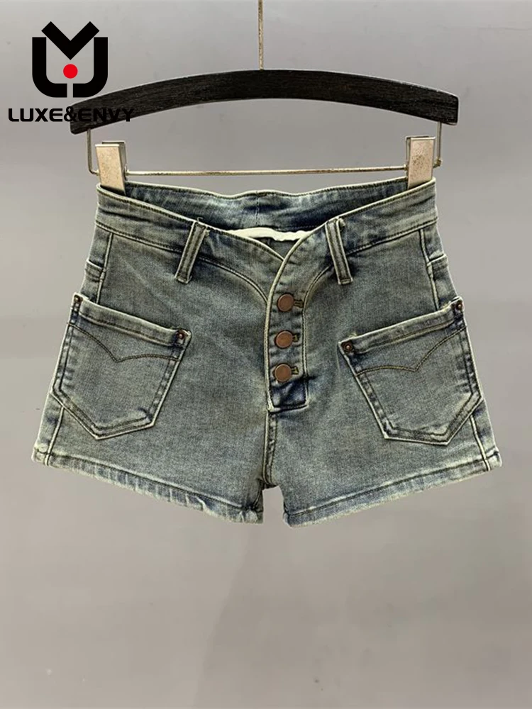 

LUXE&ENVY Girls High Street Denim Shorts Women's 2023 Summer New Slim Fit Wide Leg Pants Sexy Short Hot Pants