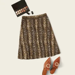 Plus Size Summer Casual Snakeskin Printed Skirt Women Elastic Waist A-line Skirt Elegant Knee Length Skirt For Any Occasion 6XL