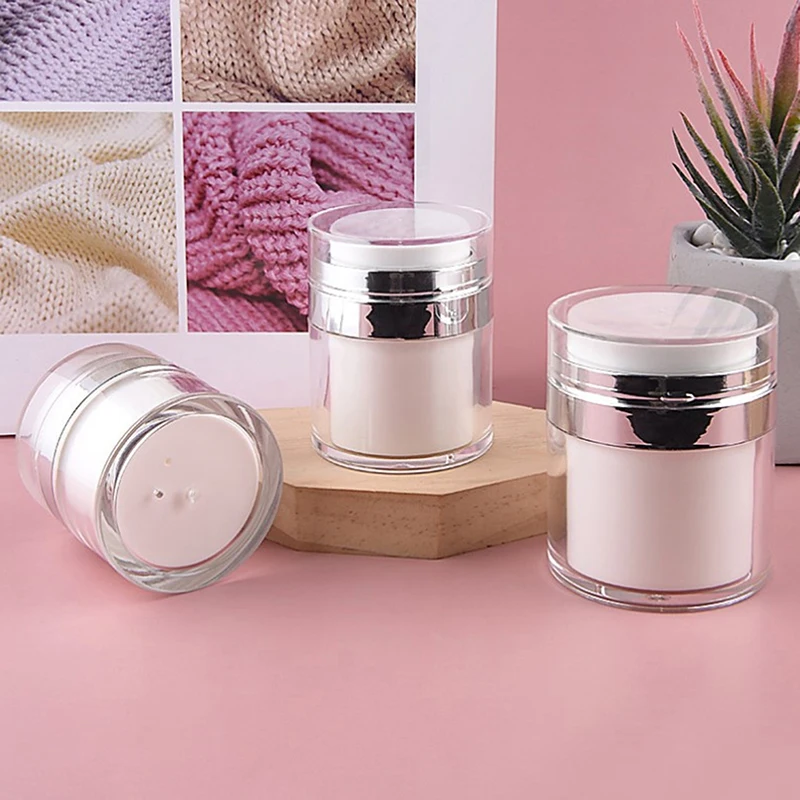 

15 30 50g Refillable Cosmetic Jar Cream Cans Vacuum Bottle Press Style Cream Jar Vials Airless Cosmetic Container