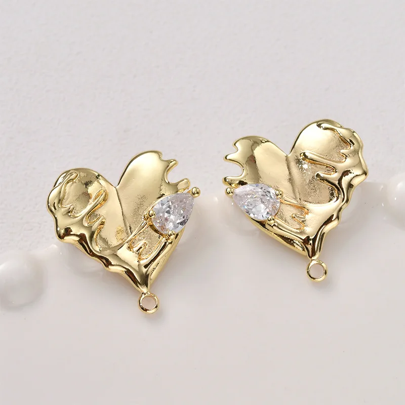 14k 골드 컬러 라바 다이아몬드 세트 러브 귀걸이(걸이형 귀걸이 포함) DIY 귀걸이 1쌍 기본 액세서리 재료