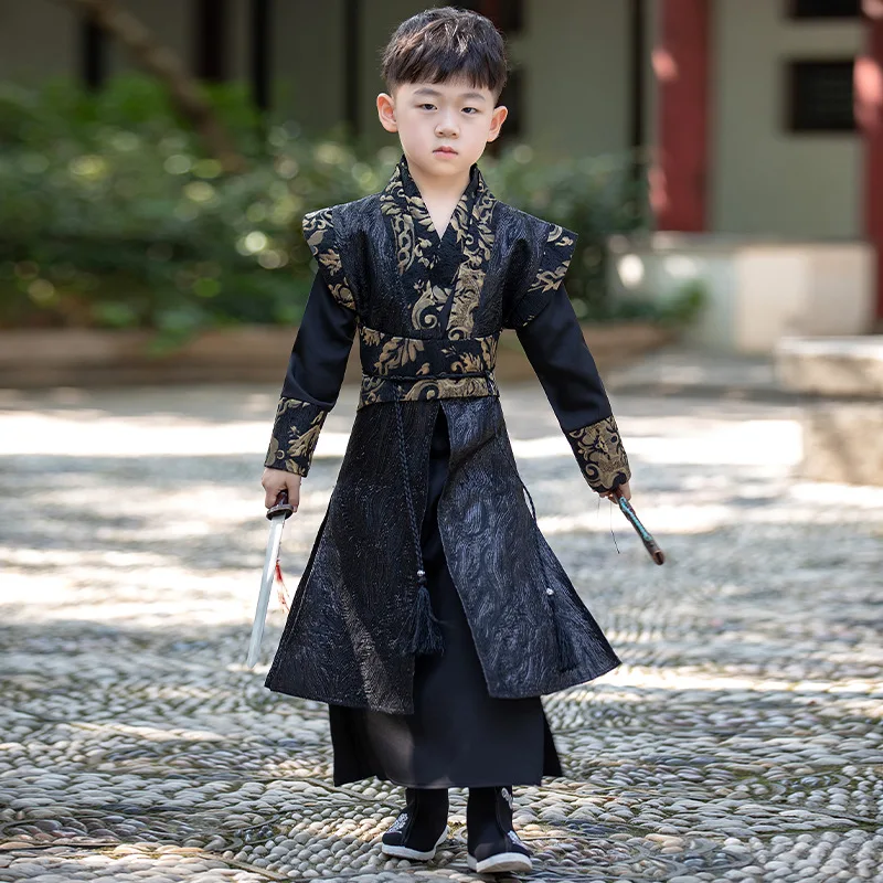 

Kids Chinese Ancient Costume Male Traditional Party Clothing Folk Dance Adult Children Chinese Hanfu Boy Costumes Set