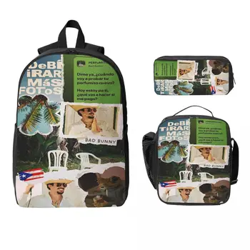 3Pcs DtMF Bad Bunny Theme School bags Set for Kids Pen Bags Backpack Sets with Lunch Box For Primary School Students Knapsack 1