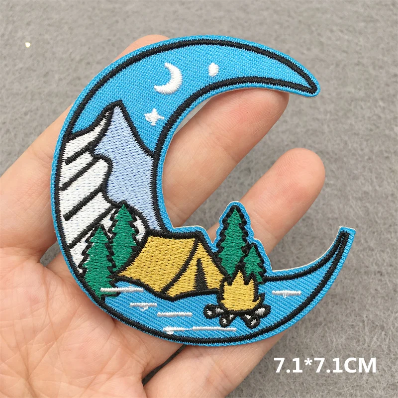 Berge bestickte Patches für Kleidung Camping Aufkleber Natur Reisen Abenteuer Eisen auf Patches DIY Kleidung Rucksack – Detail 8