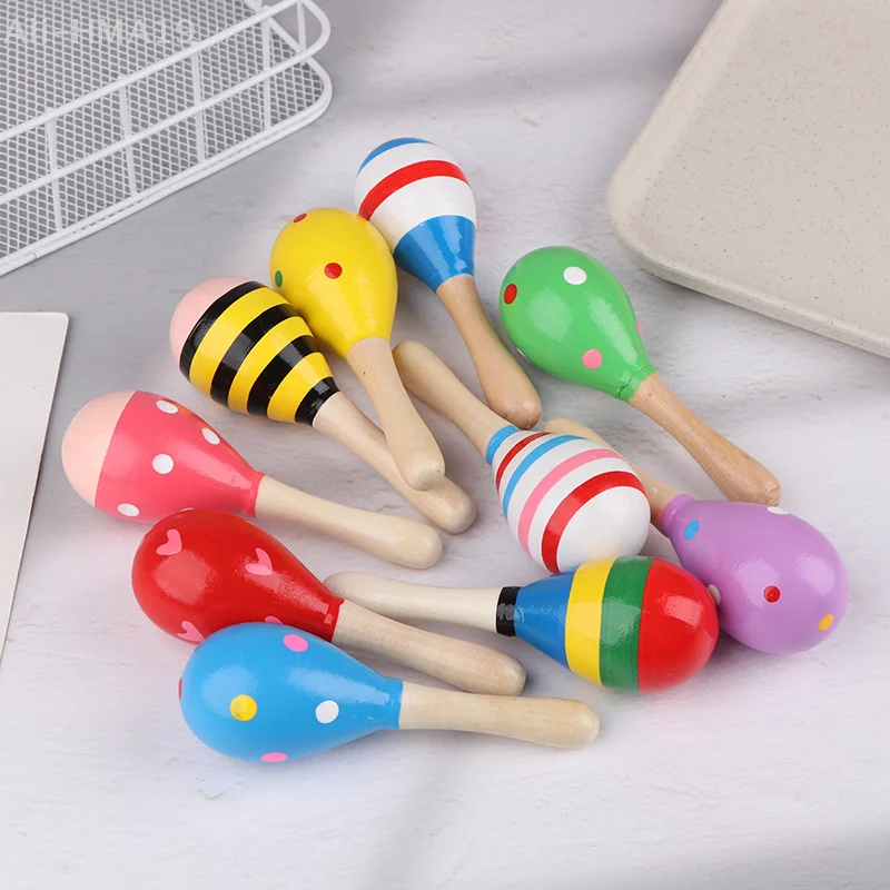2Pcs Cute Mini Wooden Sand Hammer Maracas Rattle Shaker Toys For Baby Musical Instruments Baby Shower Party Favors Gift Kids baby musical toys