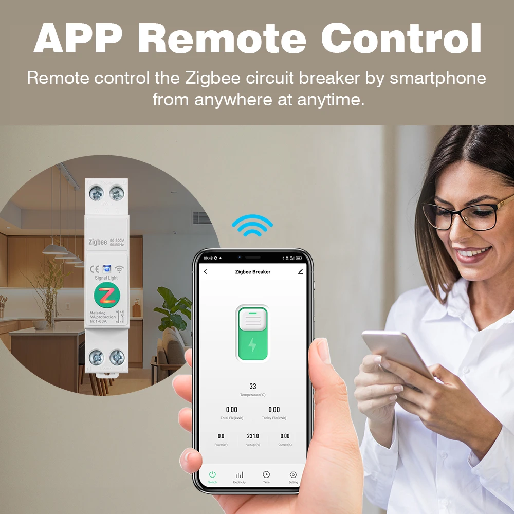 Tuya WiFi/Zigbee 1A-63A Adjustable Circuit Breaker Smart Din Rail Switch Smart Breaker With Metering For Alexa Google Home