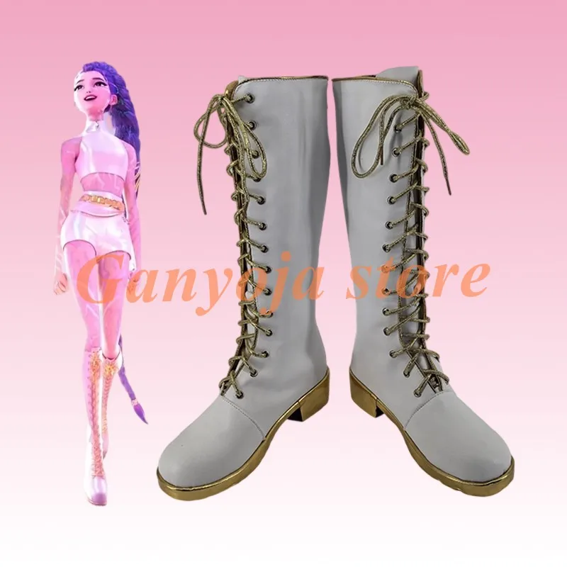 thumbnail image 2 of Kpop Rumi Zoey Mira Cosplay Boots White Leather Shoes Halloween 2 of 12