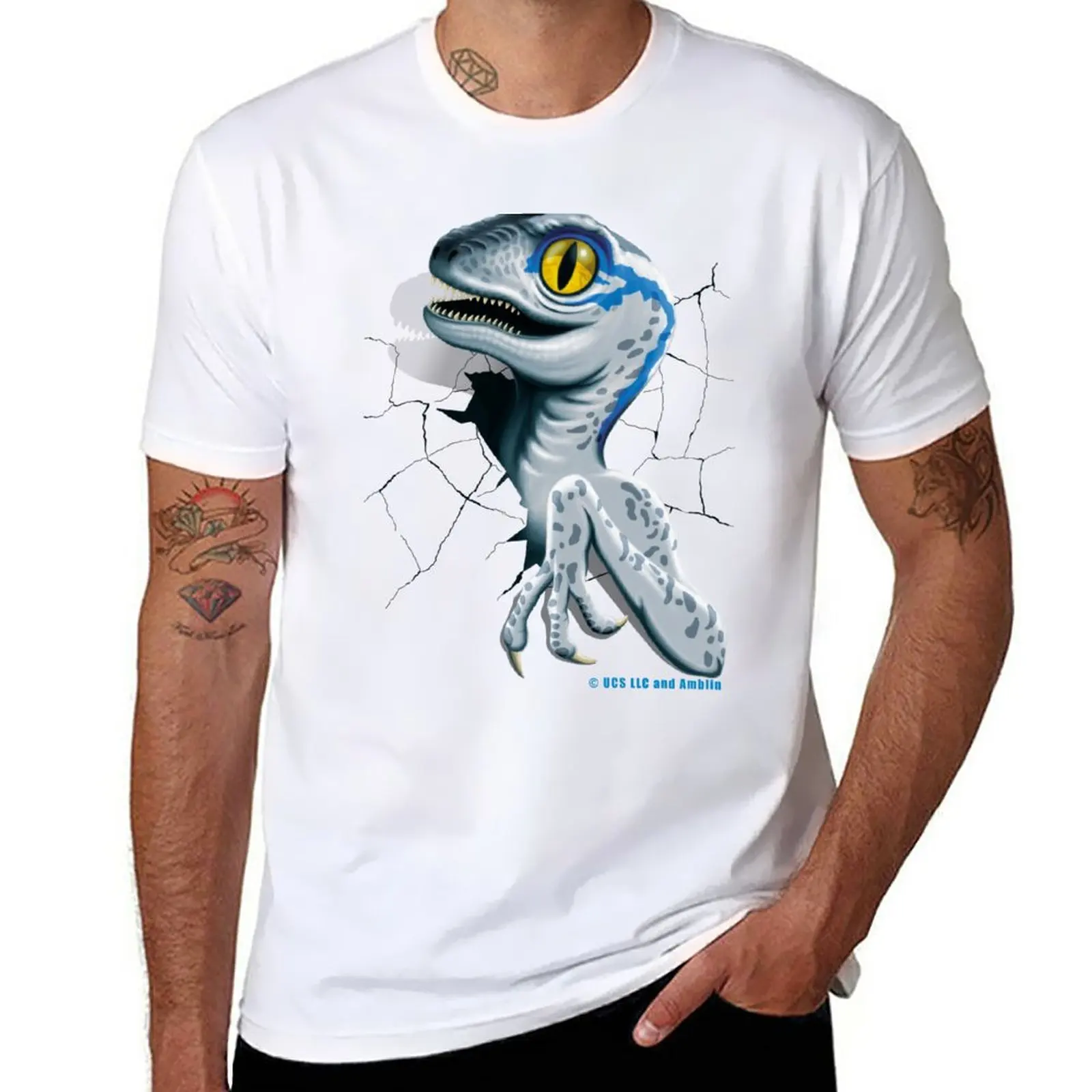New Jurassic World - Baby Blue Velociraptor T-Shirt Sublime T-Shirt Oversize T-Shirt In Cotone Da Uomo