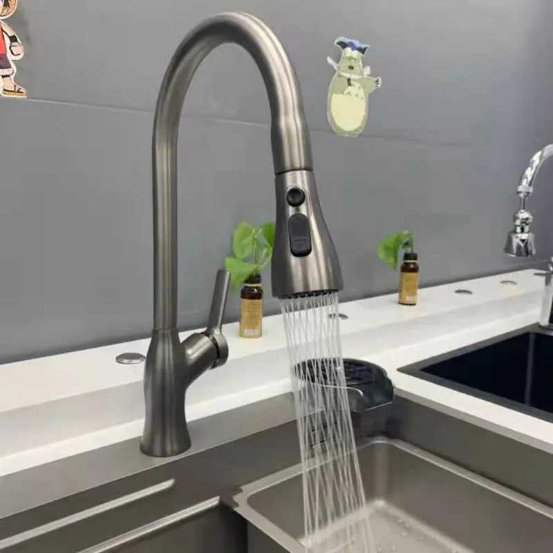 Modern Kitchen Faucet Flow Kitchen Sink Faucets Pull out Light 360 &deg; rotation Sprayer