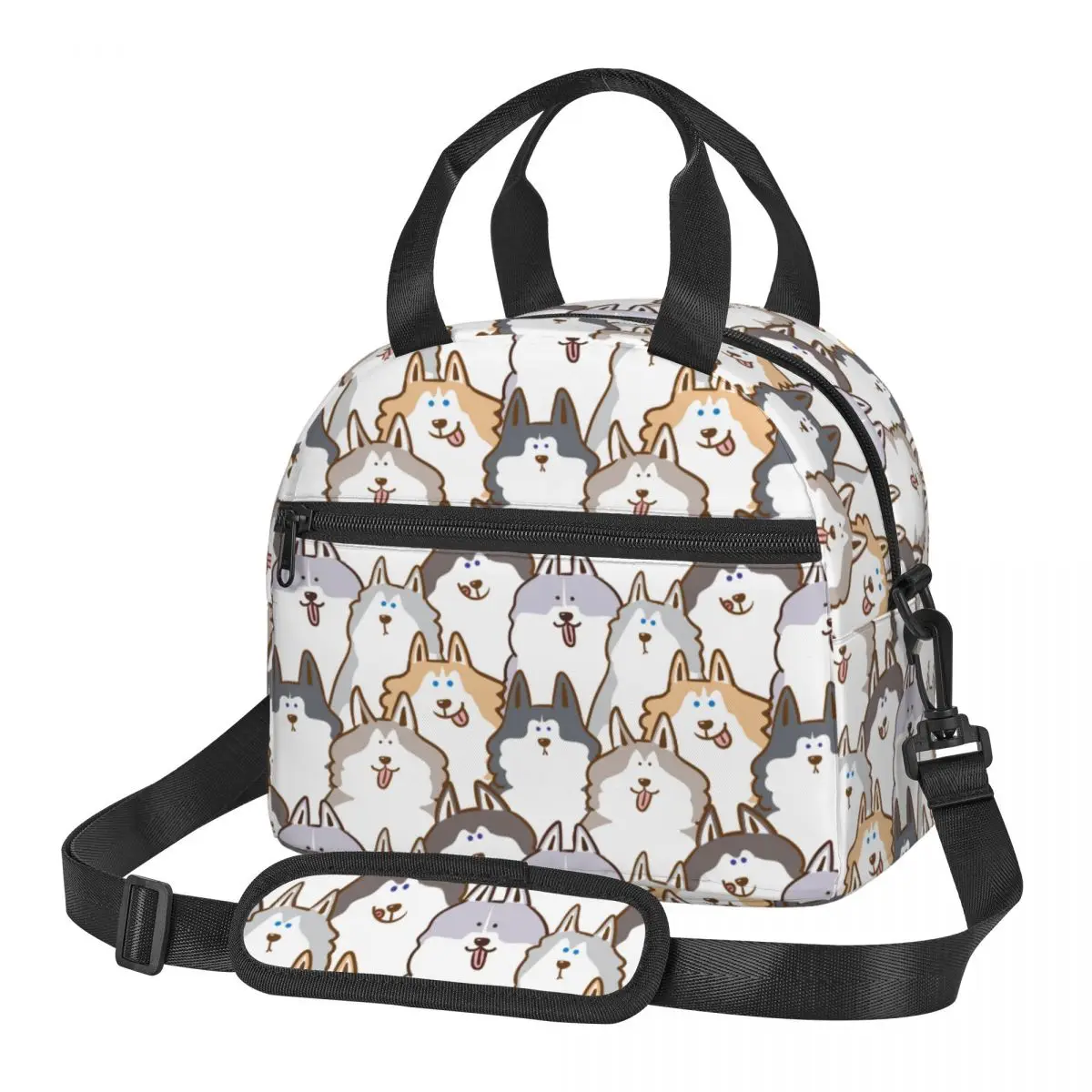 

Cute Cartoon Siberian Husky Dog Product Large Insulated Lunch Bag With Adjustable Shoulder Strap Cooler Thermal Bento Box