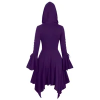 Hooded Dress for Women Lace-up Flare Sleeve Button-up Dress with Hood Black Dark Goth Witches Halloween Party Wear - Image 4