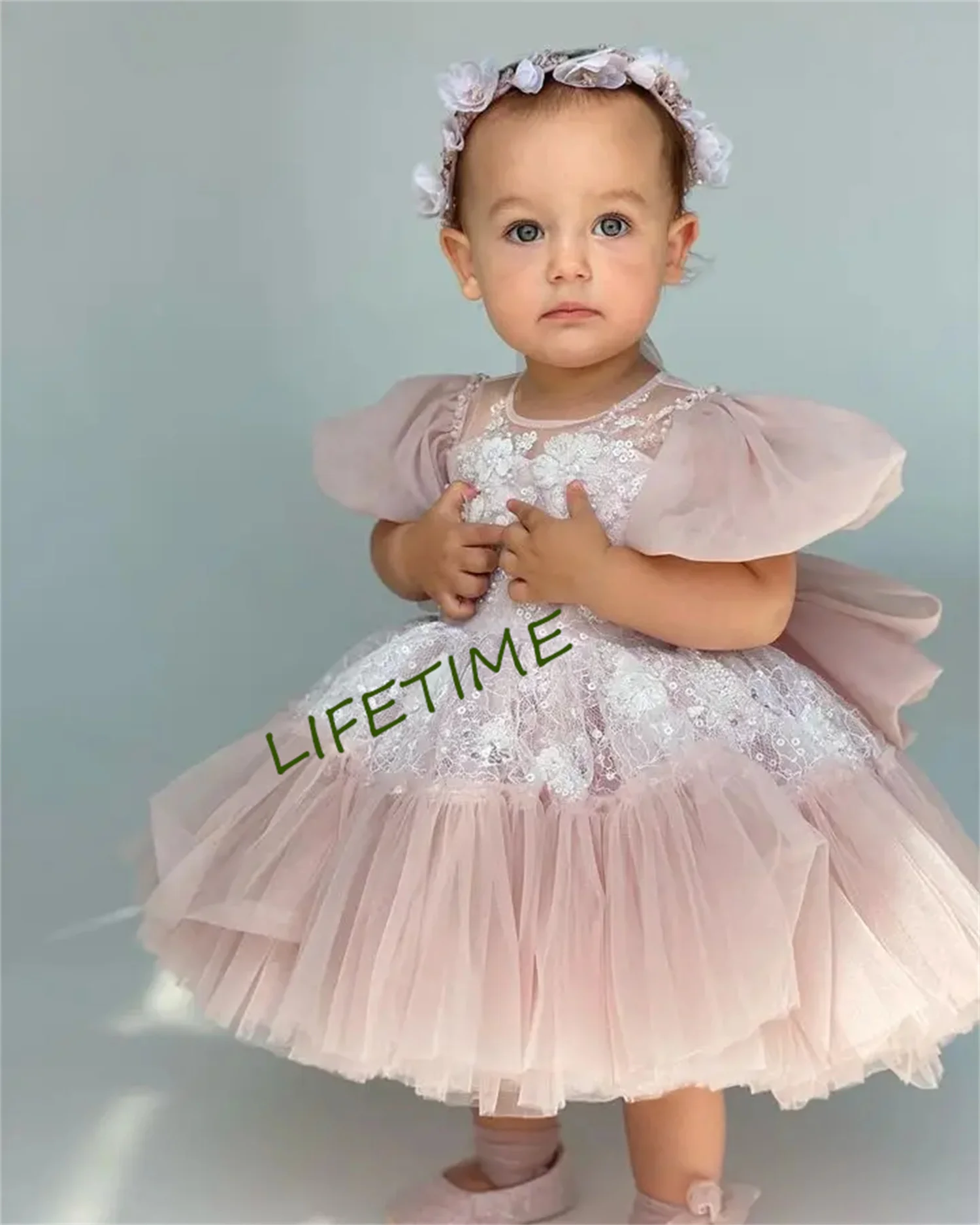 

Little Girl Gown Baby Girl Dress Puffy Flower Girl Dresses Long Sleeves Bow Princess Dress Frist Communion Dresses Birthday Girl