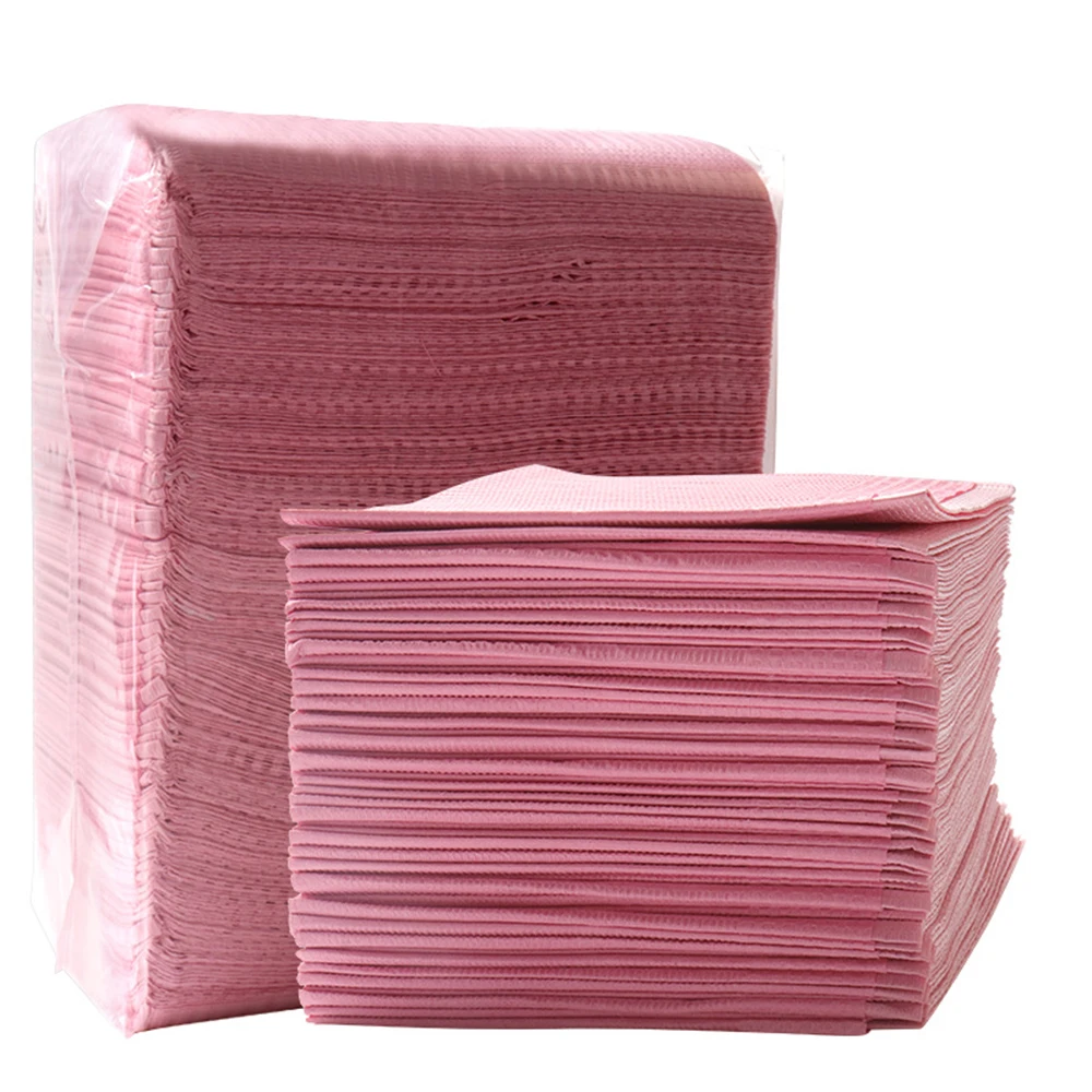 Disposable Nail Manicure Table Mat Pink Waterproof Nail Art Paper 3 Ply Foldable Tatto Bibs Pads Nail Salon Manicure Pad 17inch