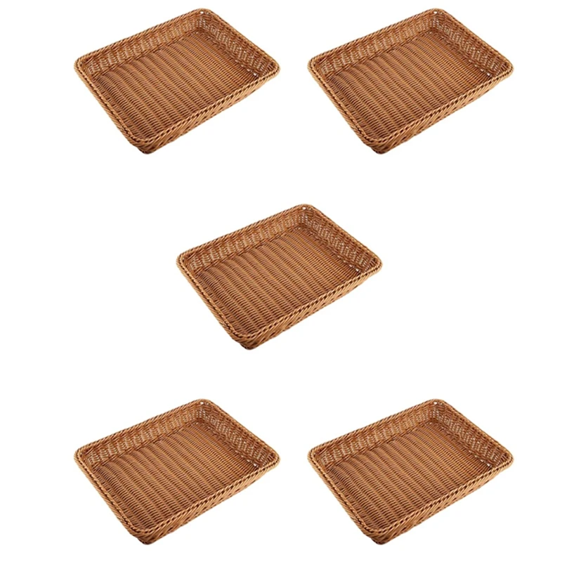 

HOT SALE 5X Wicker Storage Basket, Bread Basket Bread Shop Supermarket Display Basket Woven Tabletop Food Fruit Basket ,Brown