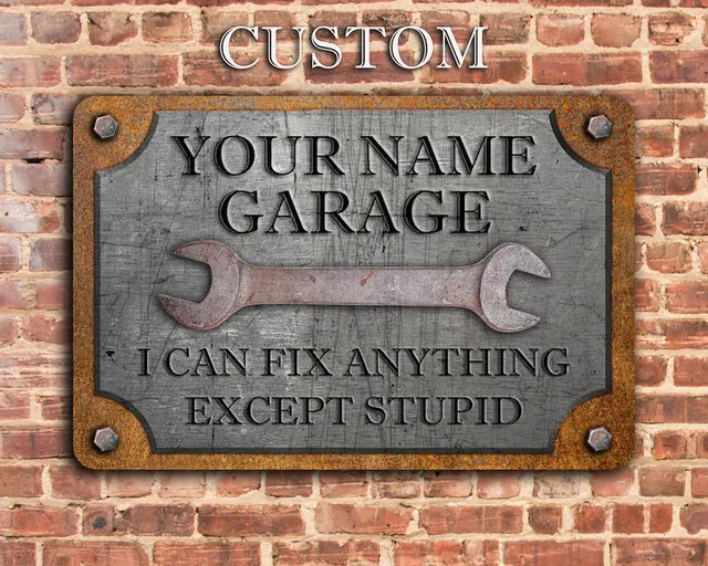 Custom Rust And Steel Appearance Metal Garage Or Workshop Sign 3