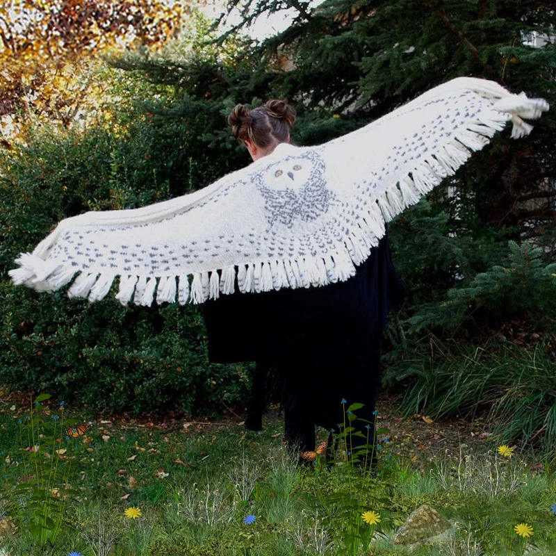 

Autumn and Winter Men and Women Warm Shawl Hedwig Owl Hedwig Couple Scarf Animal White Sweater
