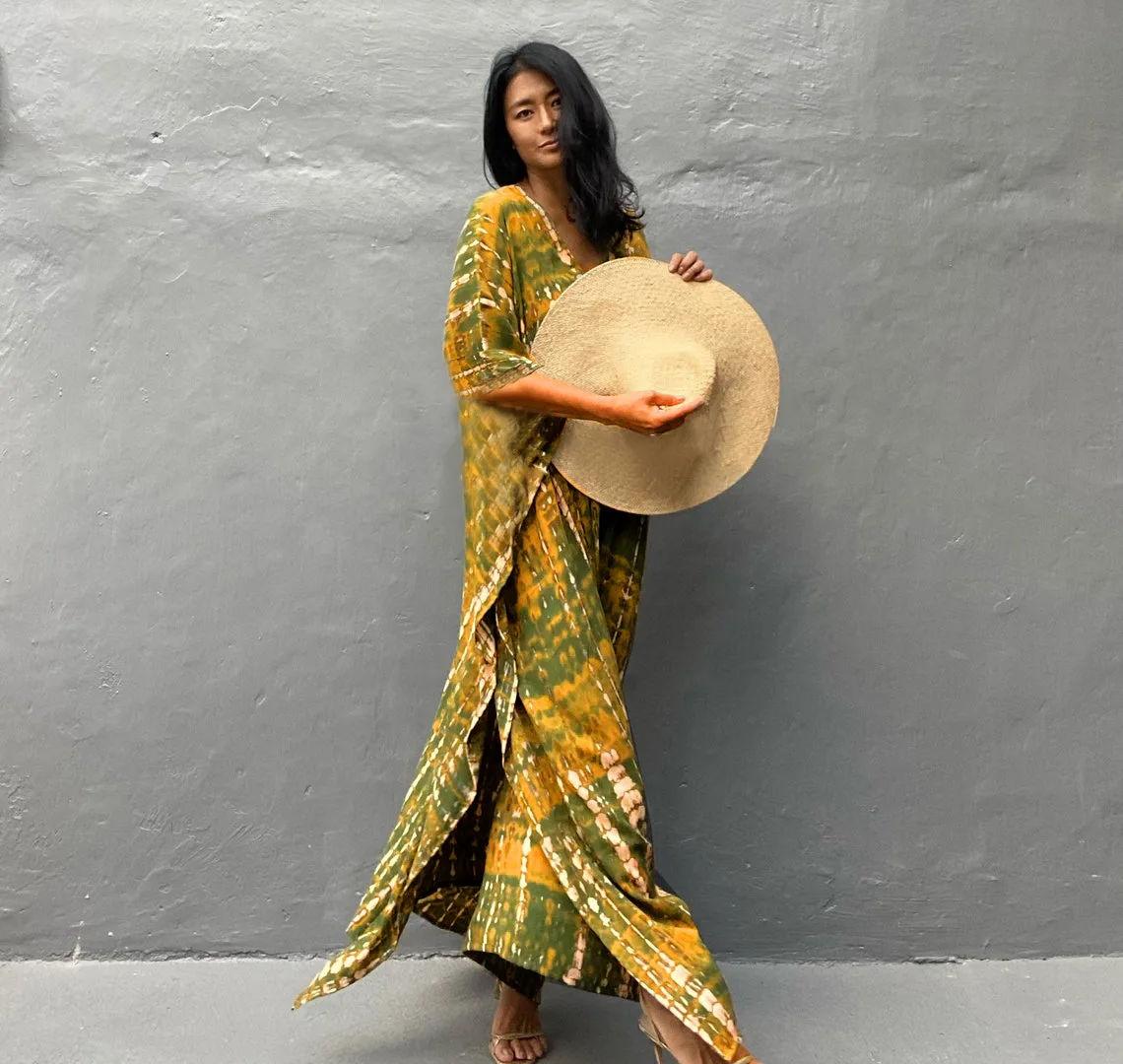 Fashion Casual Striped Print Long Dresses Women Bohemian V-neck Bat Sleeve Loose Slit Beach Dress Summer New Beachwear Vestidos 48 Fashion Casual Striped Print Long Dresses Women Bohemian V-neck Bat Sleeve Loose Slit Beach Dress Summer New Beachwear Vestidos