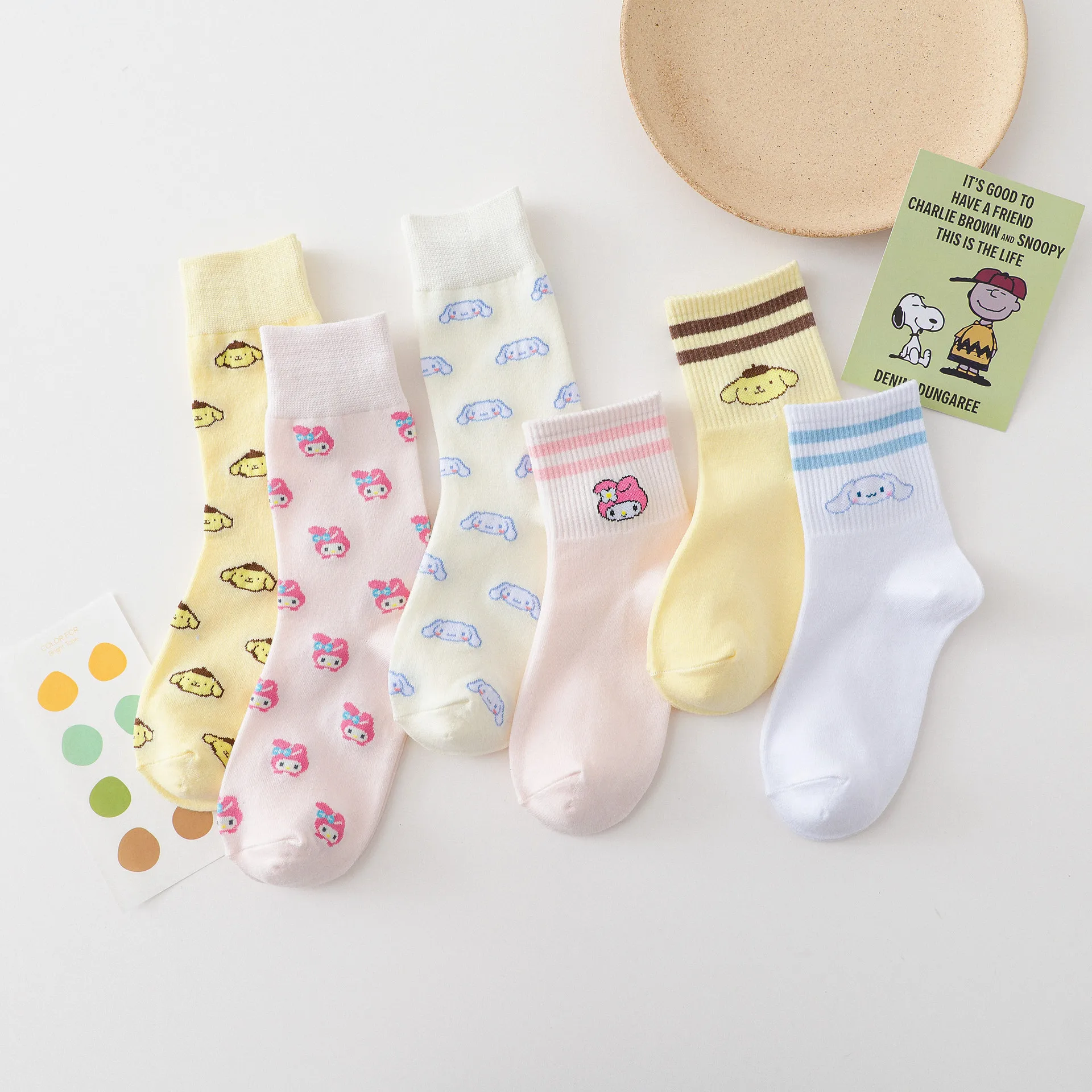 6 Style New Sanrio Cartoon Socks Cute Kuromi Cinnamoroll My Melody Pochacco Kawaii Warm Socks Christmas Gifts for Children