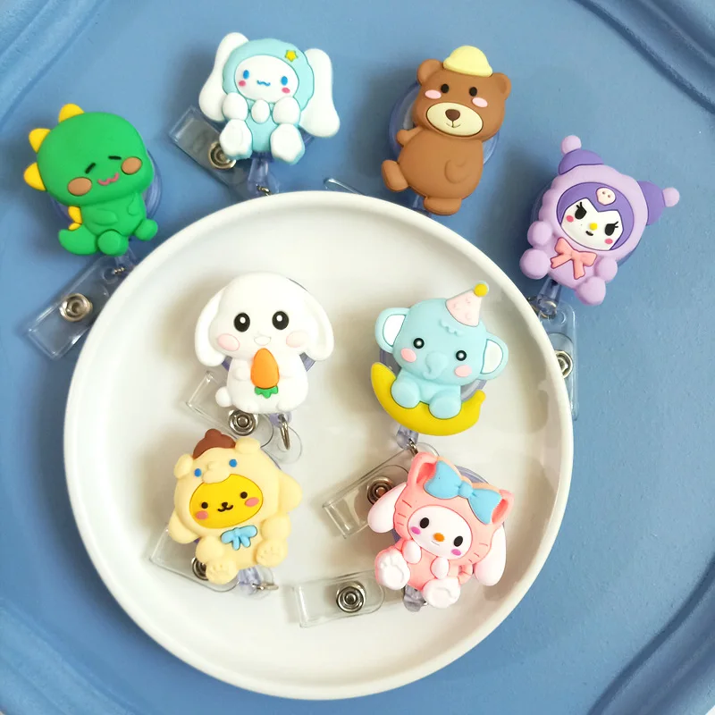 1 Piece Silicone Retractable Anime Nurse Badge Reel Cute Animal ID Card Holder Keychains Lanyard