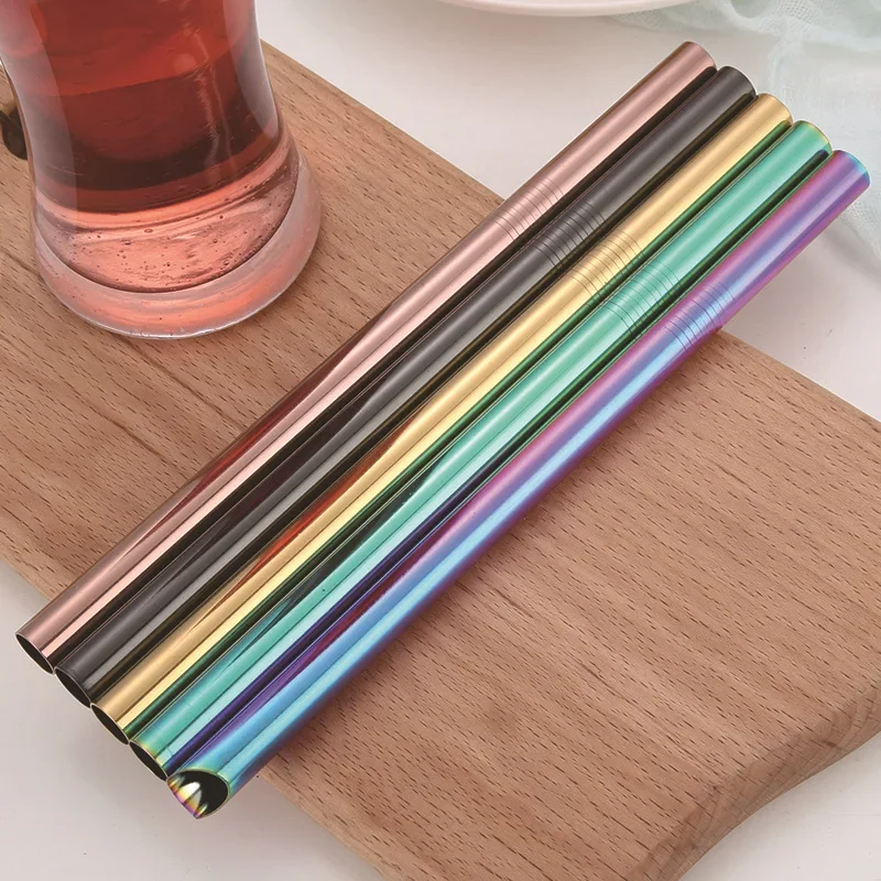 

304 Stainless Steel Straw Reusable Metal Straws Set 12mm Diameter Bubble Tea Milkshake Drinking Boba Straw