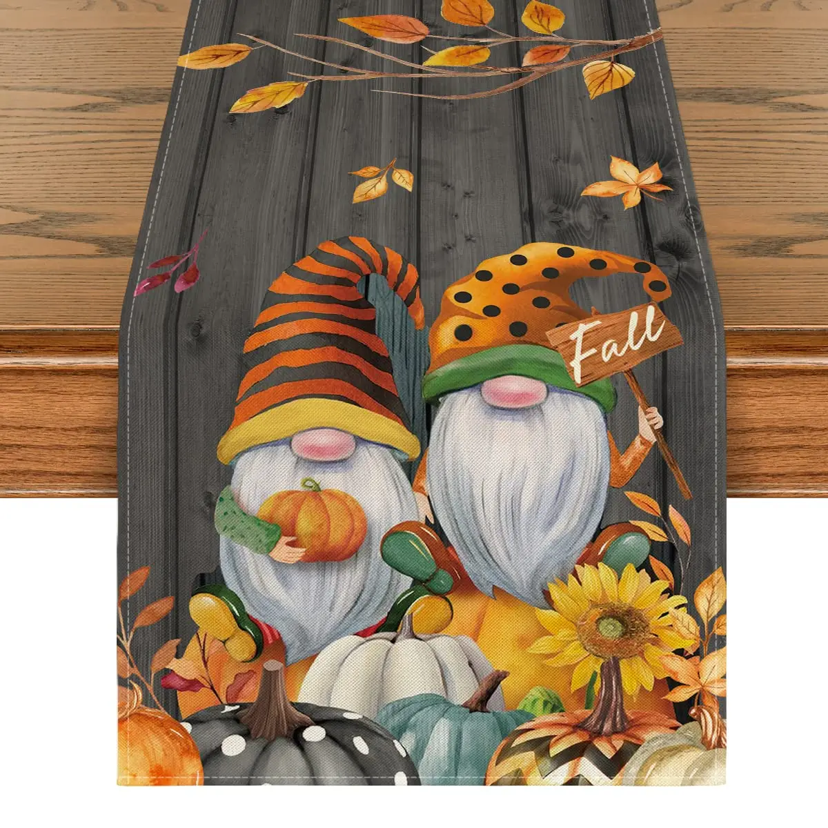

Fall Gnomes Pumpkins,Sunflower,Maple Leaves,Thanksgiving Table Runner,Seasonal Harvest,Vintage Dining Table Decor for Home Party