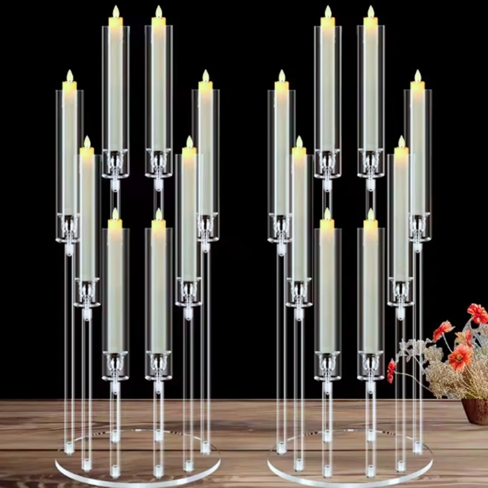 5pcs/10pcs)candle holder kerzenhalter candelabro de cristal crystal menorah candlesticks acrylic candelabra centerpiece