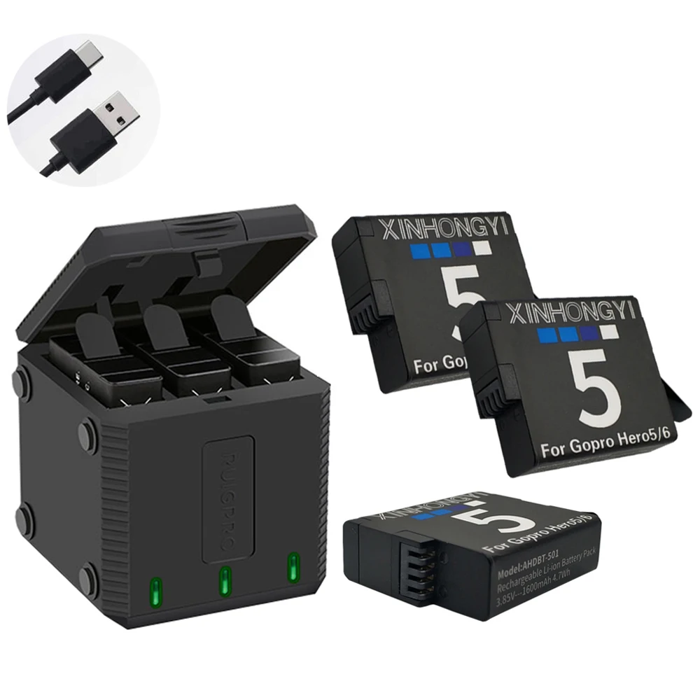 

1600mAh Go Pro Hero 5 Hero 7 battery + Type-C Storage Box Charger for GoPro Hero8 Hero7 Hero6 Hero5 Black Camera accessories