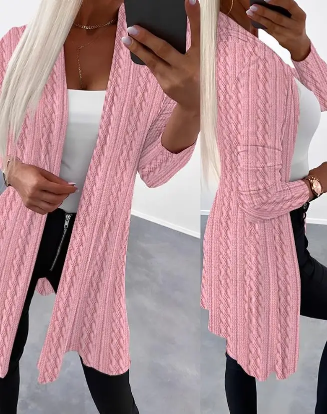 Women's Cardigan Jacket 2023 Solid Color Elegant Front Cardigan Long Sleeve Woven Coat Daily Casual Long Sleeve Jacket new selling women fashion casual suit jacket solid color long sleeve turn down collar long cardigan coat