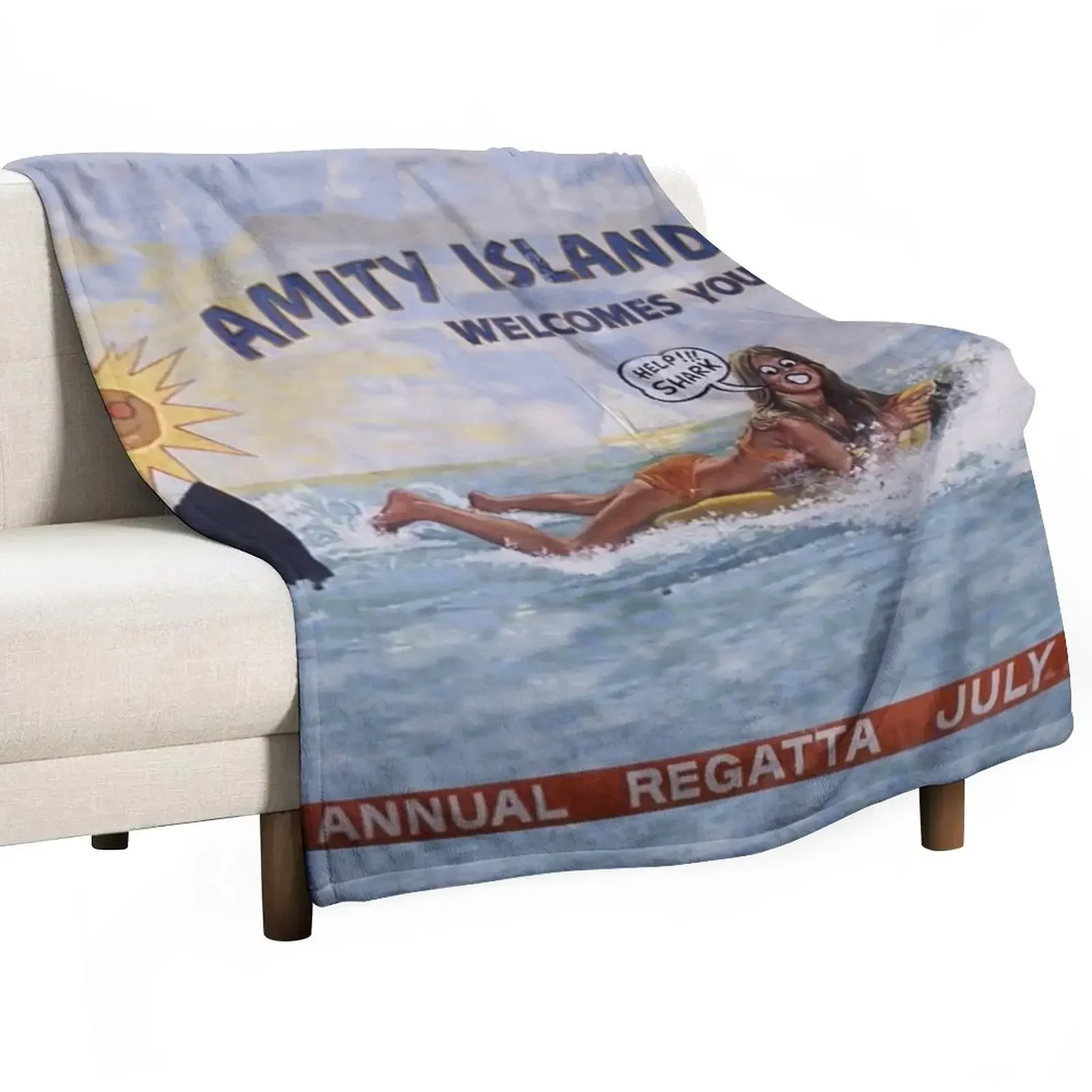 

Welcome To Amity Island Throw Blanket Plaid Cute Camping Designers Blankets
