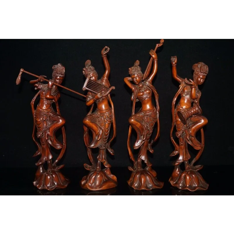 

7.1" 4PCS Collect Chinese Box-wood Carving Four Beautiful Woman Stand Statue Set Craft Gift Decoration Home Decore