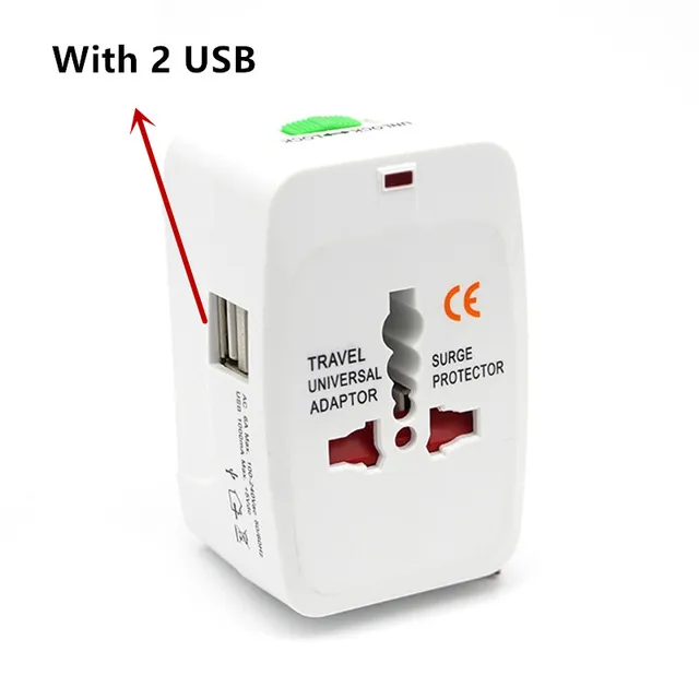 All in One Universal International Plug Adapter 2 USB Port World Travel AC Power Charger Adapter