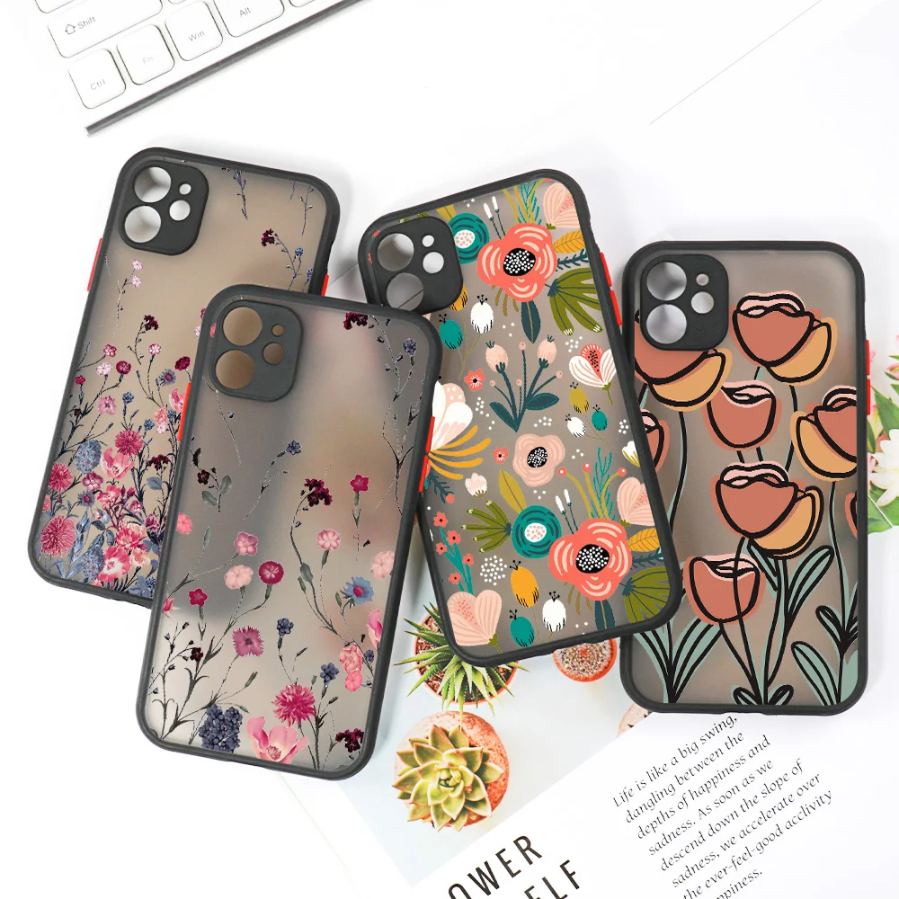 Elegant Floral Hard Matte Phone Case with Lens Protection