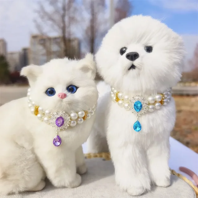 Cute Pet Accessories Double Layer Pearl Pet Necklace Sweet Flower Pendant Cat Neck Chain Adjustable Pearl Collar for Cats Puppy 3