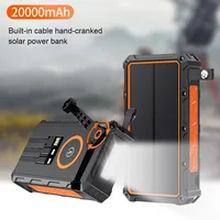 20000mAh Portable Solar Charger Power Bank IPX66 Waterproof Dual USB Built-In Cable Large Capacity Hand Crank Solar Power Bank