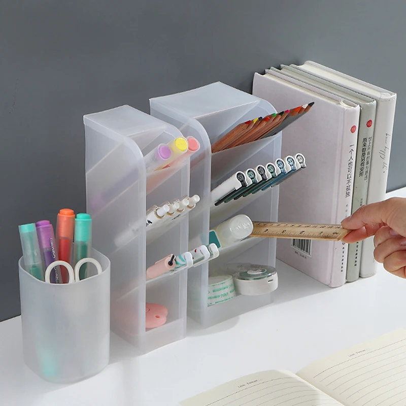Pen Holder Kawaii Large Capacity Desk Pen Holder Pencil Makeup Storage Box Desktop Organizer Stand Box School Office Stationery