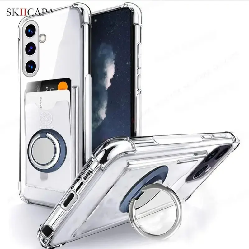Shockproof Clear Ring Holder Case with Card Slot and Soft Cover