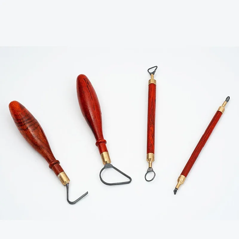 Wooden Handle Double-head Trimming Scraper Tungsten Steel Ring-shaped Sculpture Trimming Ceramic Texture Carving Pottery Tools