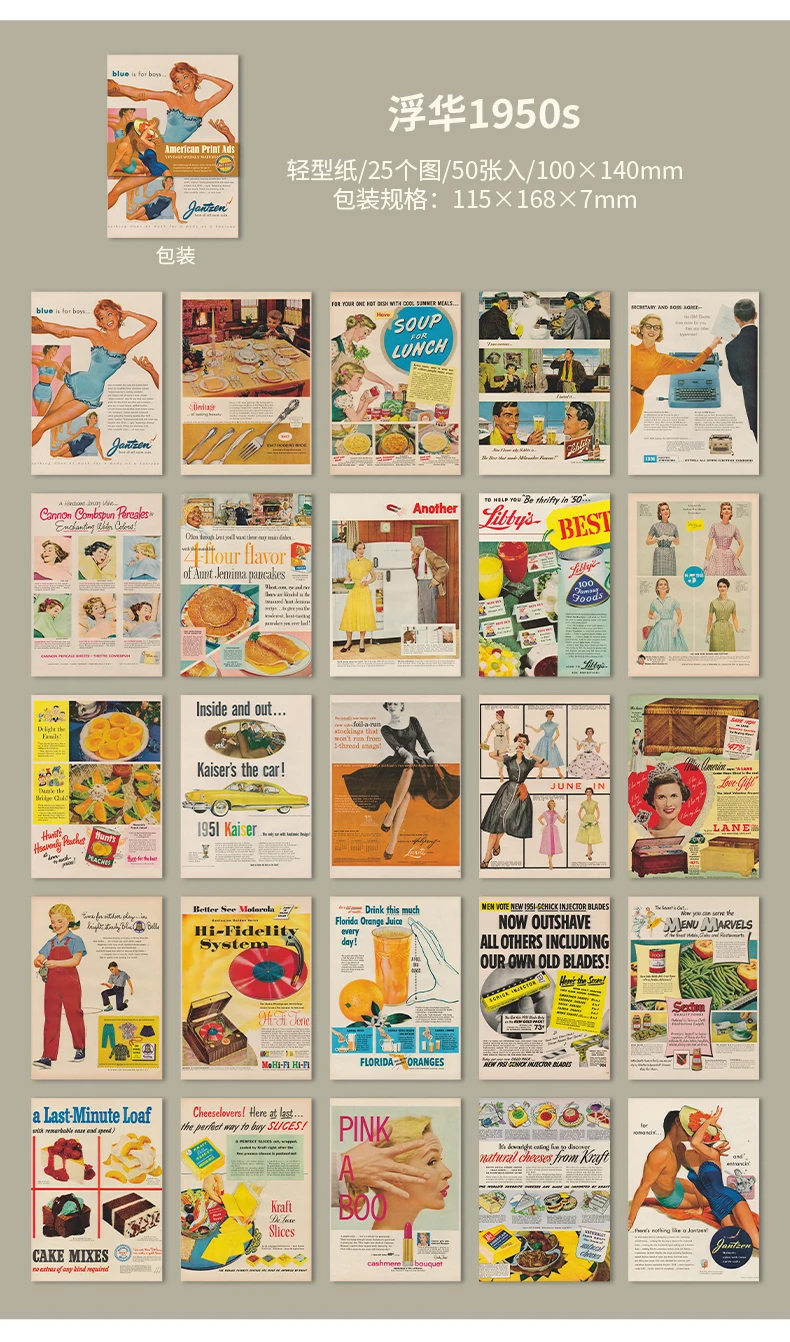 50 Blatt/Packung Vintage-Materialpapier Scrapbooking-Papier DIY Junk Journaling Collage Dekoration Hintergrund Bastelmaterial – Detail 15