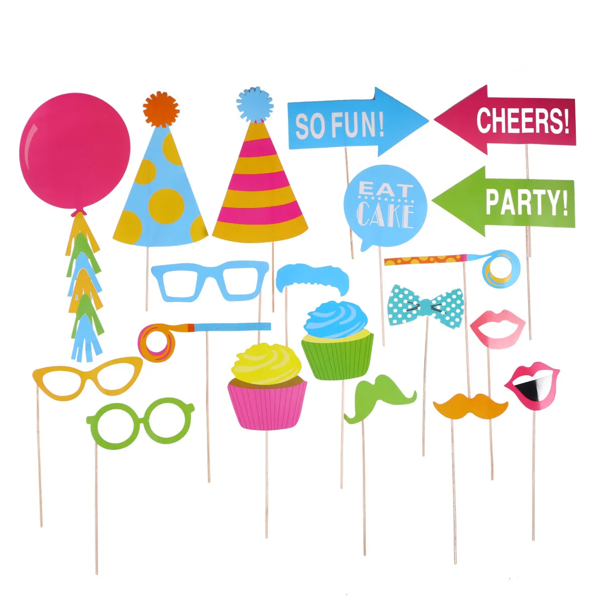 20Pcs 생일 사진 소품 키트 튼튼하고 부드러운 카드지 DIY 셀카 액세서리 웨딩 파티 사진 부스 재미있는 생일