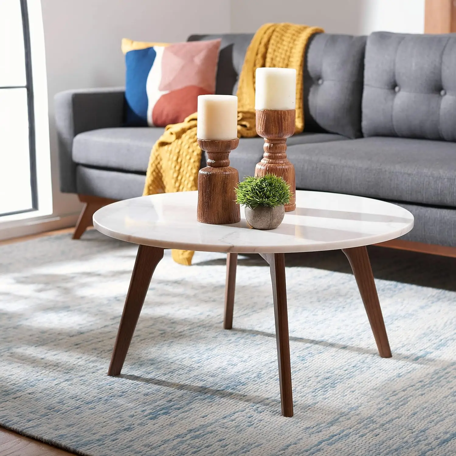 

Home Collection Syrio Marble/Walnut Brown Round Coffee Table COF8100A Furniture Living Room Center Table