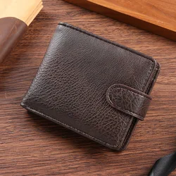 Vintage Leather Short Wallet for Men - Durable Casual Coin Pouch & Slim Photo ID Card Holder with Money Clip (Coffee)