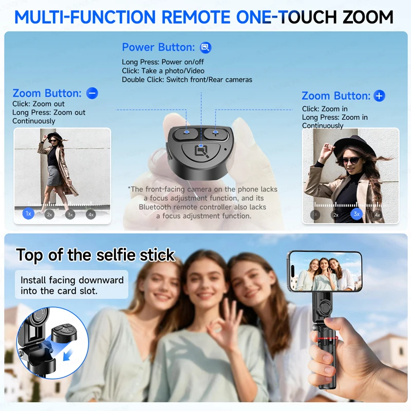Magnetic Pocket Selfie Stick Desktop Mini Tripod 360° Rotating Phone Holder With Wireless Bluetooth Remote For_voghion.com