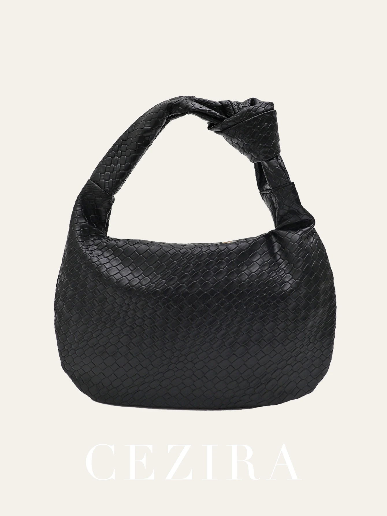 CEZIRA Women Classic Fashion Woven Embossed Hobo Soft PU Vegan Leather Knotted Strap Small Top-handle Shoulder Bag_voghion.com