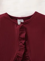 Ensemble deux pièces décontracté et mignon pour filles, gilet rouge, jupe florale en forme de cœur, tenue à la mode pour filles, printemps automne 3
