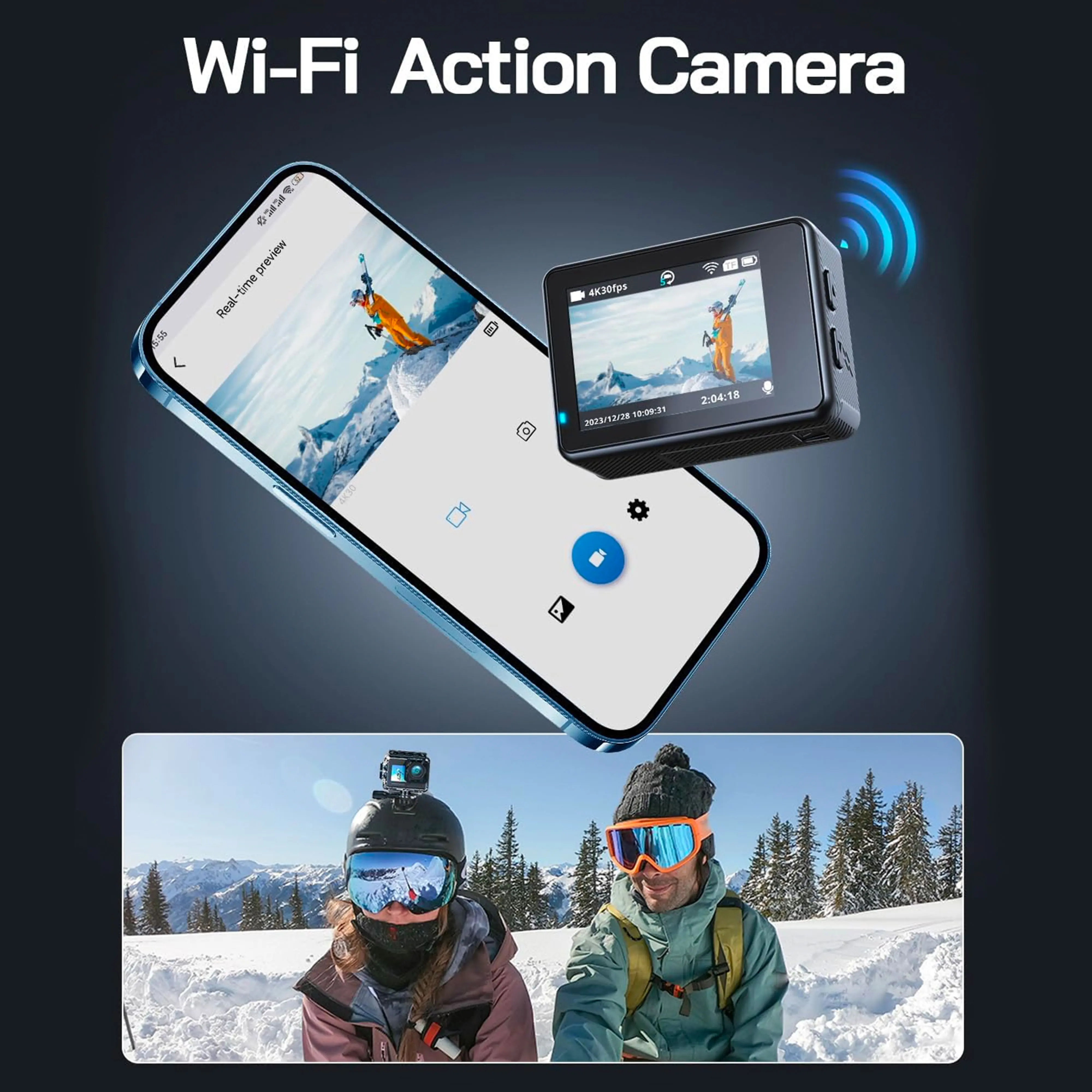 CERASTES Action Camera 5K 4K 60FPS WiFi Anti-shake Dual Screen 170° Wide Angle 10m Waterproof Sport Camera with Remote Control 4
