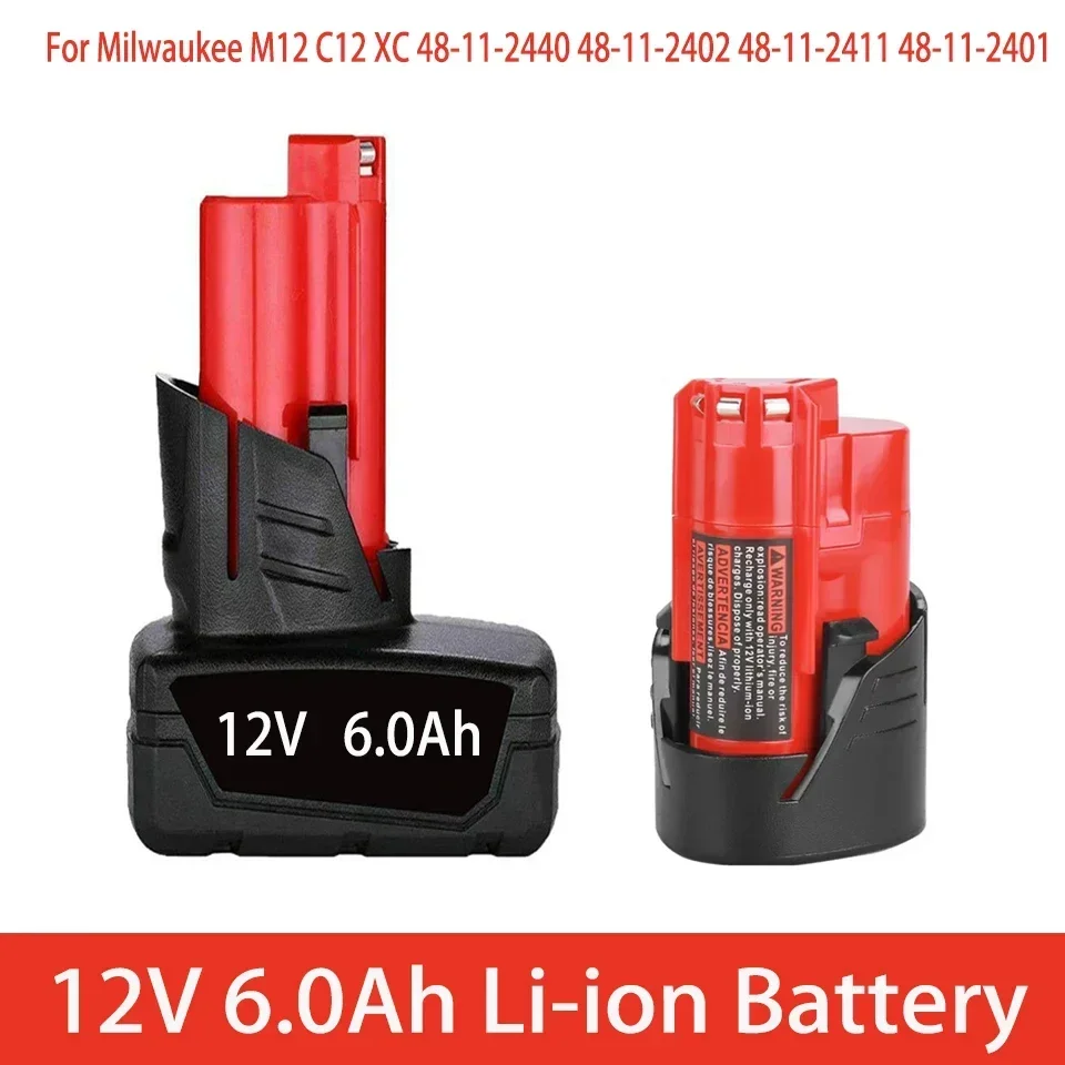 Batteria Ricaricabile Turpow 12V 6000Mah Per Milwaukee M12 Xc Cordless Tool 48-11-2402 48-11-2411 Batteria 48-11-2401 Mil-12A-L